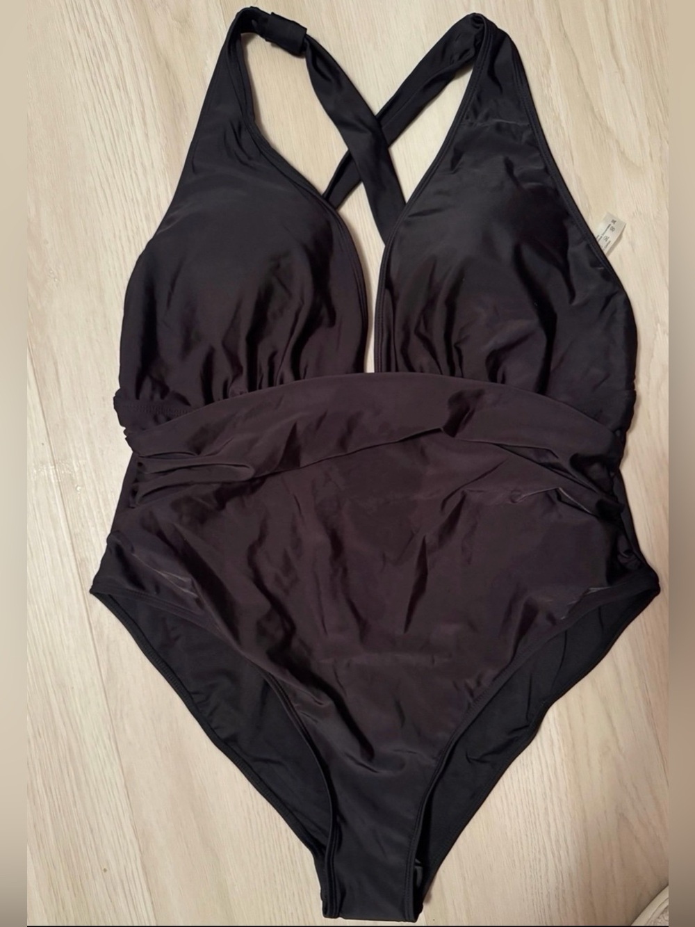 Black One-Piece Halter Swimsuit with Cross Back - Women Swim